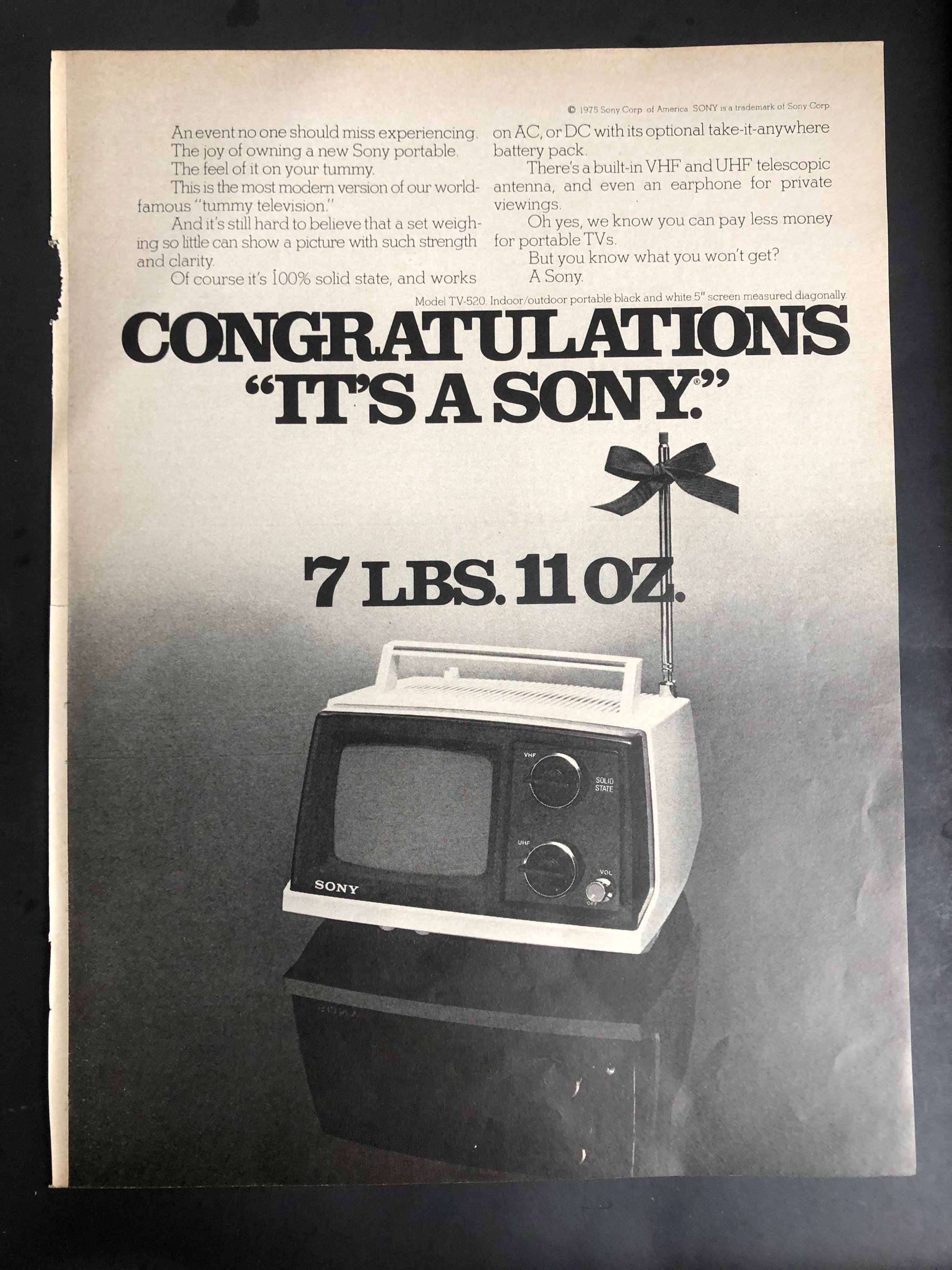 1970's Sony TV-520 Vintage Advertisement - Etsy