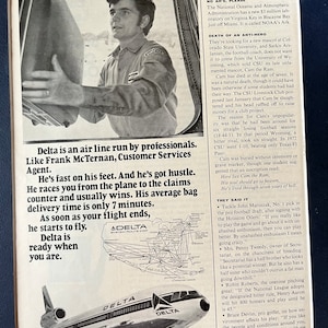1970&#39;s Delta Air Line Customer Service agent Frank McTernan print advertisement