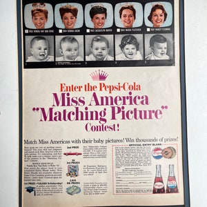 1960&#39;s Pepsi-Cola Miss America Matching Picture Advertisement