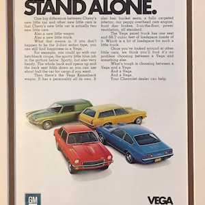 1970&#39;s Chevy Vega print advertisement Vega.  It Doesn&#39;t stand alone
