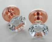 Rose Gold Copper Diamond Crystal Faceted Clear Glass Mortice Door Knobs by G Decor 1522