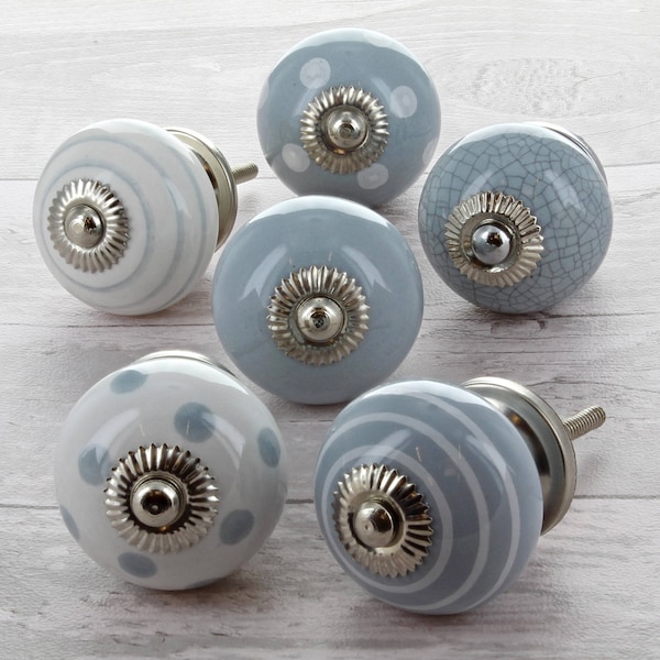 G Decor Grey & White Ceramic Door Knobs Cupboard Drawer Door Handles