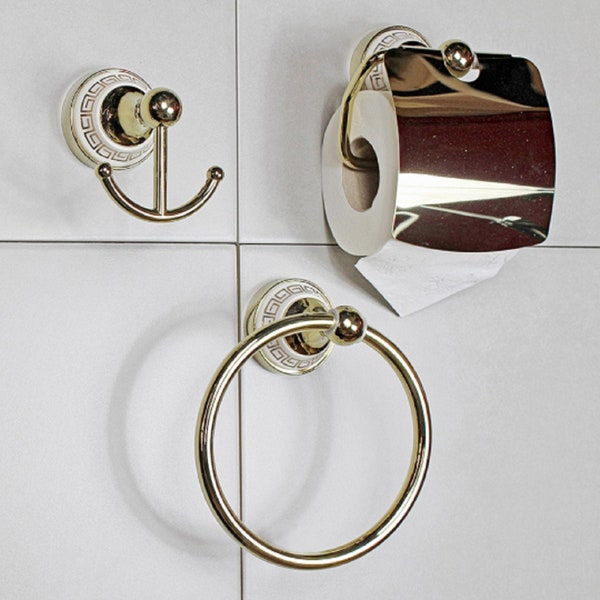 G Decor Brass Bathroom Accessories - Towel Ring Holder, Toilet Roll Holder, Towel Robe Hook