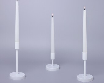 G Decor Set Of 3 Scandi White Glass Classic Dinner Candlesticks Taper Church Candle Holders