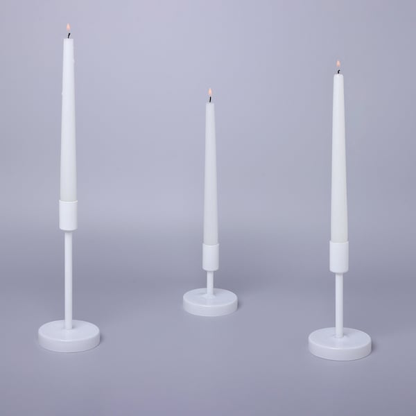 G Decor Set Of 3 Scandi White Glass Classic Dinner Candlesticks Taper Church Candle Holders