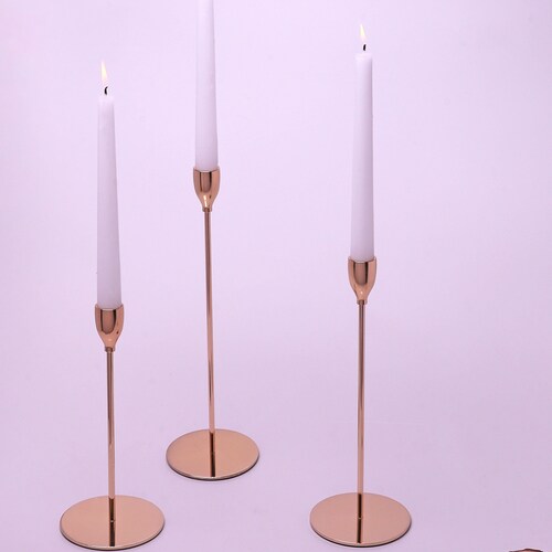 Denique French Gold Candle Holders,Set of 3,Tall Candlestick Holder for Taper Candles,Metal Candelabra for 3/4inch Candles and LED Taper Candles,Ideal for Wedding,Dinning,Party,Interior Decorating 