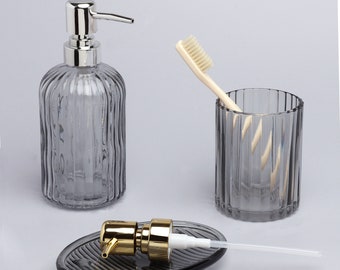 G Decor 3 Piece Vienna Grey Glass Bathroom Set