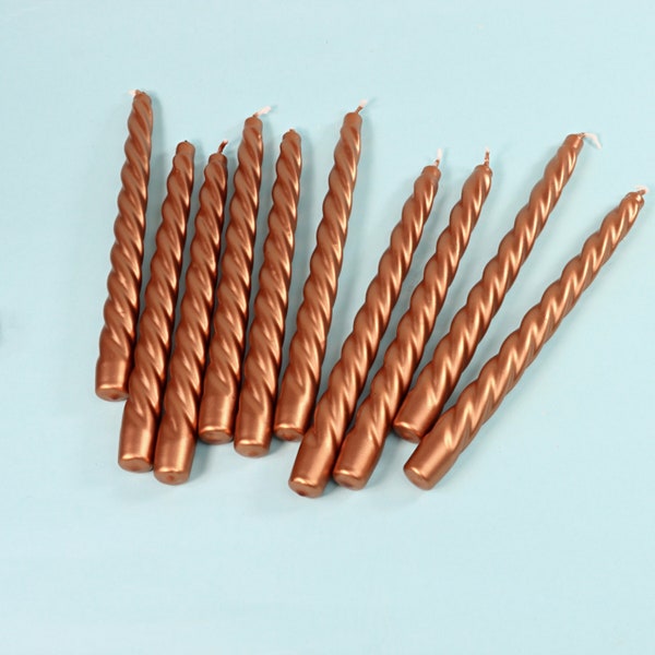 G Decor Pack Of 10 Or 20 Coraline Tall Shimmer Copper Candlesticks Twisted Dinner Candles