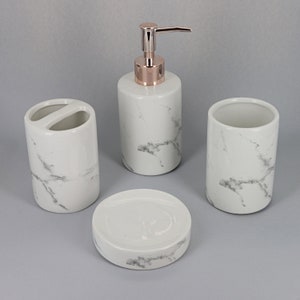 G Decor 4 Piece Madrid Marble Effect Bathroom Set Soap Dispenser Set