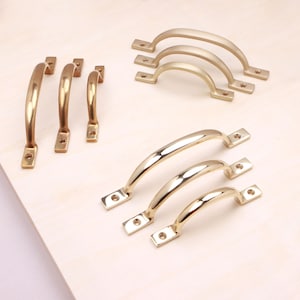 Brass D Handle, 4, 5 or 6 Inch Solid Brass Cabinet Handle in Polished, Aged or Satin Brass, Kitchen Cupboard Drawer Pull