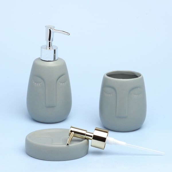 G Decor Grey Art Face Ceramic Bath Accessory Set