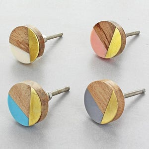 Three-Tone Wood, Resin & Brass Accent Knob, Cabinet Handle