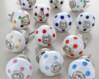 Hand Painted Knobs Set of 8-2 Knobs Hot Pink Black and White Polka Dots