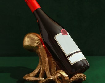 G Decor Brass Octopus-Shaped Wine Bottle Holder