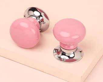 G Decor Perfect Edit – Różowe ceramiczne klamki do drzwi obrotowych do wewnętrznych drzwi pokojowych z chromowaną podstawą