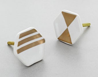 Ceramic Drawer Knobs, Hive Patterned Cabinet Knobs, Kitchen Cupboard Door Knobs, Dresser Knobs - G Decor
