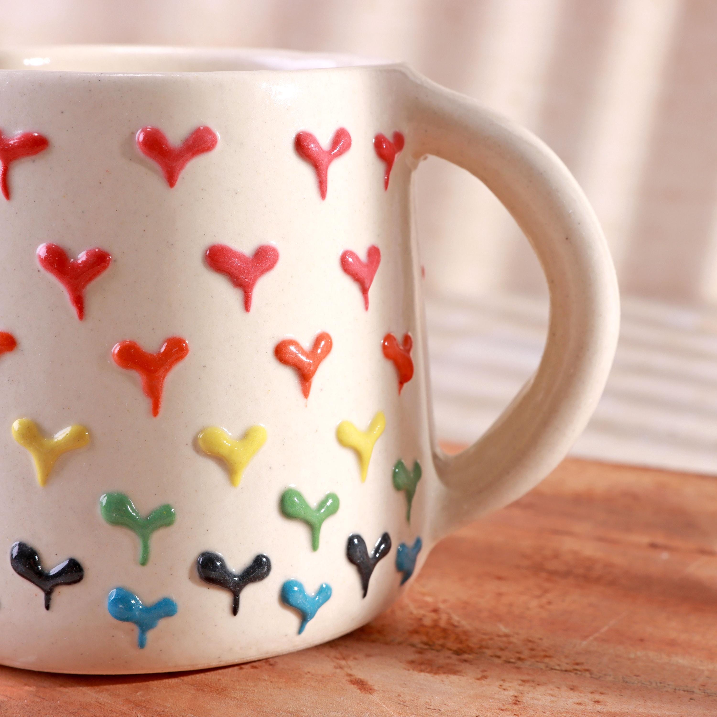 Koythin Set di tazze da caffè in ceramica, simpatiche e creative con piattino a forma di cuore, per ufficio e casa, lavabili in lavastoviglie e adatte al microonde, 180 ml, per latte