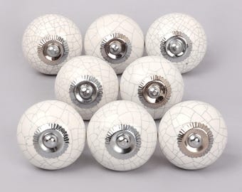 Set di 8 pomelli in ceramica per cassetti, pomelli per mobili bianchi effetto craquelé, set di pomelli per ante di armadi da cucina, pomelli per cassettiere - G Decor