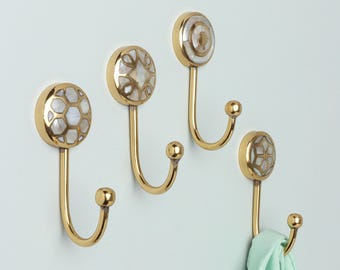 G Decor Elizabeth Mother of Pearl Wall Hook Handcrafted Brass Coat & Towel Holder