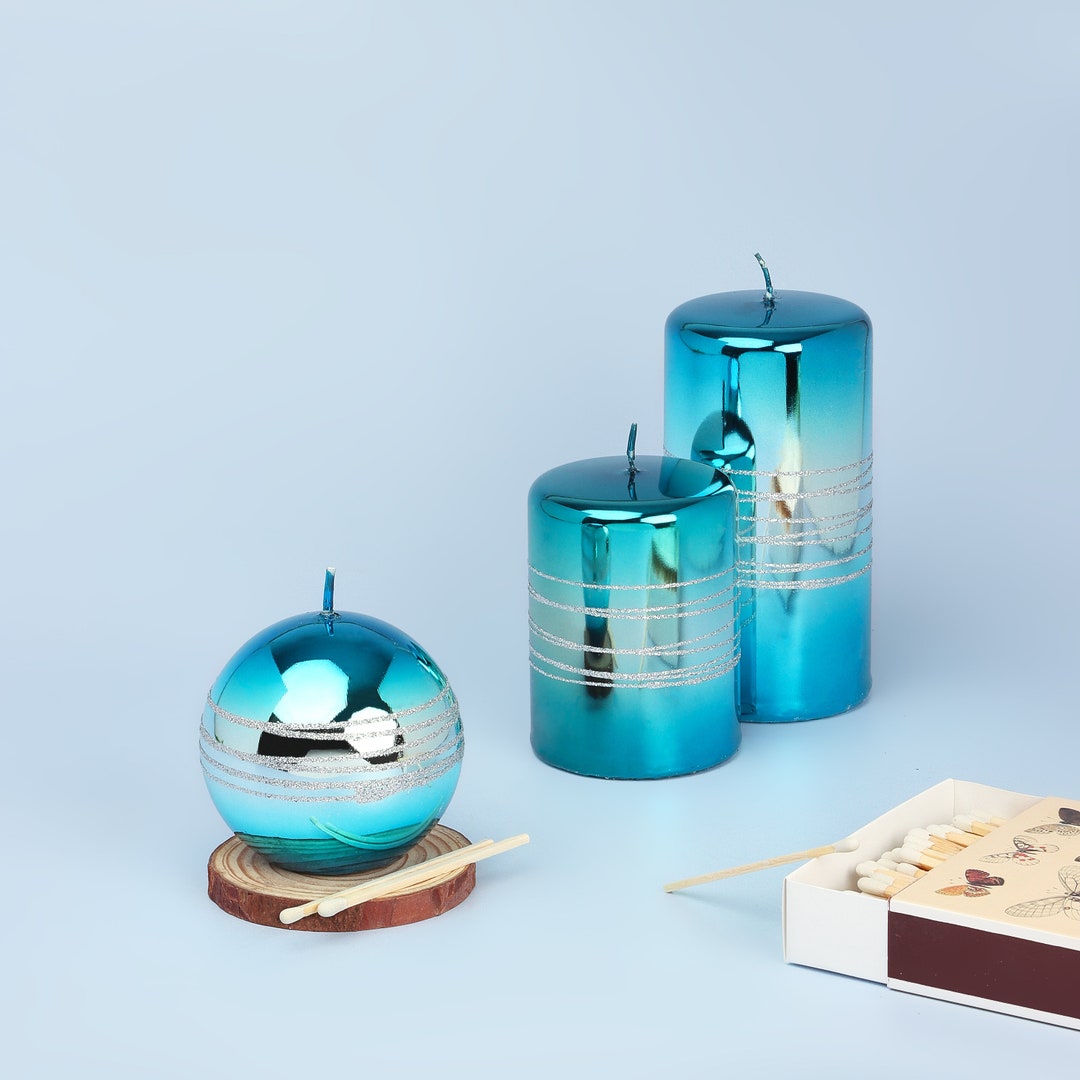 G Decor Sea Blue Glass Effect Candles Etsy