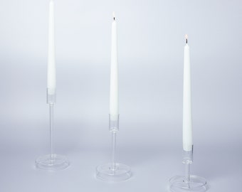 G Decor Set Of 3 Scandi Clear Glass Classic Dinner Candlesticks Taper Church Candle Holders