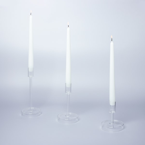 G Decor Set Of 3 Scandi Clear Glass Classic Dinner Candlesticks Taper Church Candle Holders