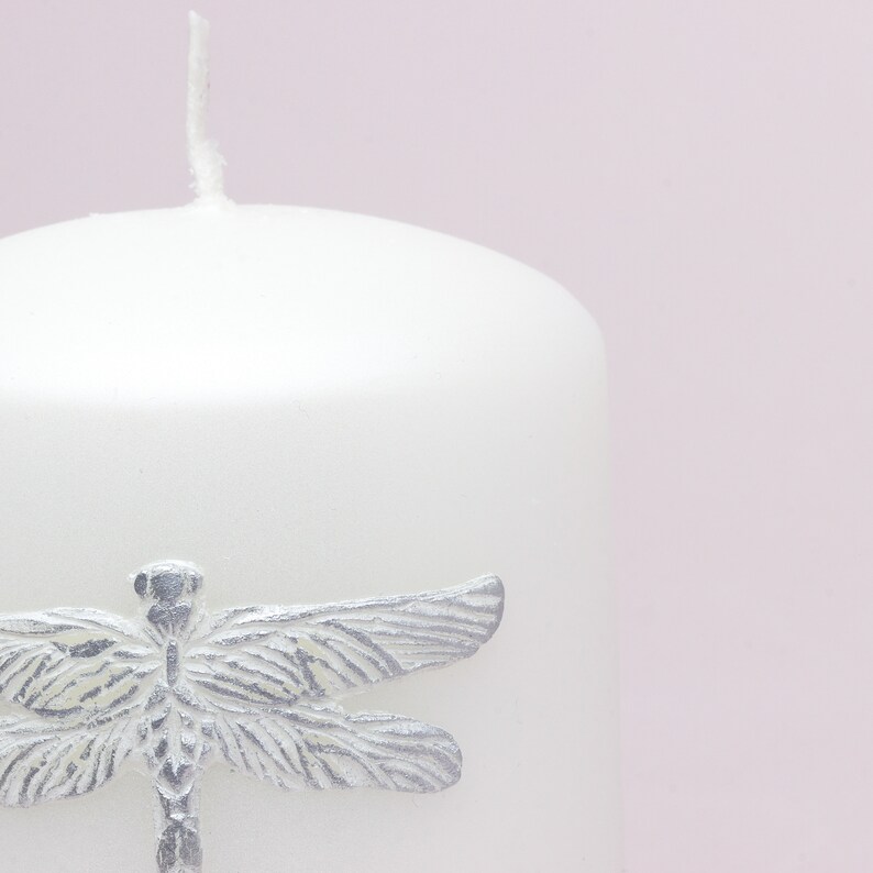 G Decor Dragonfly Nature White Or Black Elegant Pillar Candle image 5