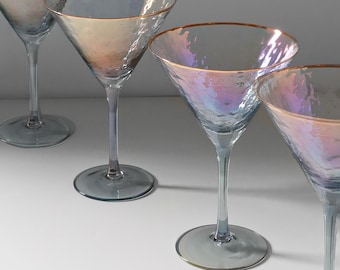 G Decor Set of 4 Iridescent Grey Hammered Martini Glasses
