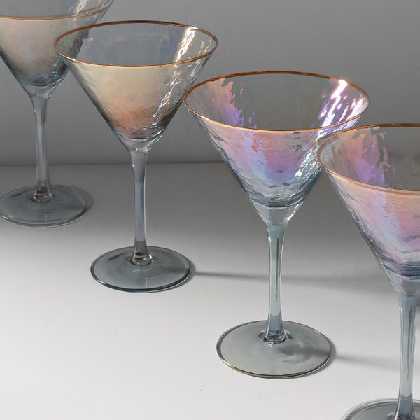 G Decor Set van 4 iriserende grijze gehamerde martiniglazen