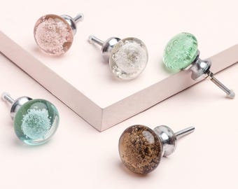 G Decor Caspian Bubbles Clear Round Glass Cabinet Pull Knobs