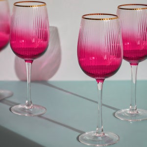G Decor Set Of 4 Monroe Ribbed Ombre Pink Wine Drinking Glasses
