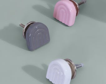 Puxadores de gaveta de cerâmica em tons pastel com arco-íris alegre, puxadores coloridos para armários infantis, ferragens para móveis.