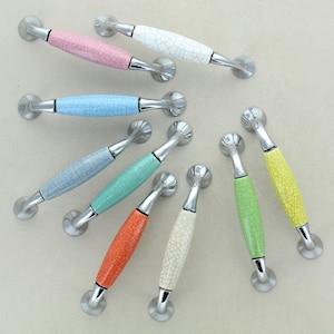 G Decor White or Grey Crackle Ceramic Door Handles Cupboard Pulls Handles