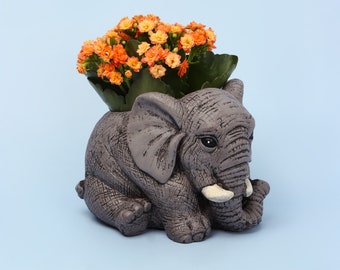 G Decor Grey Cement Elephant Planter