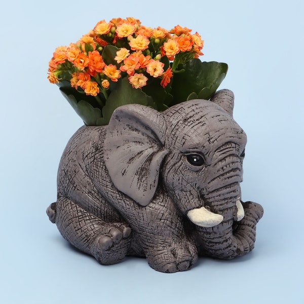 G Decor Grey Cement Elephant Planter