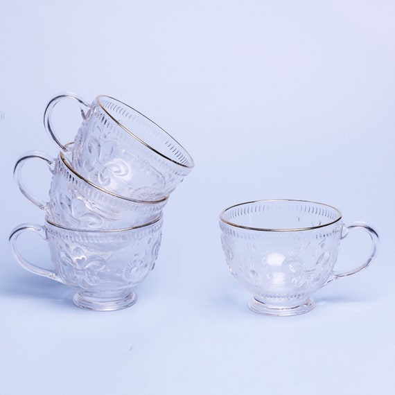 Classic Clear Heat-resistant Glass Tea Cup w/ Handle with Saucer Set