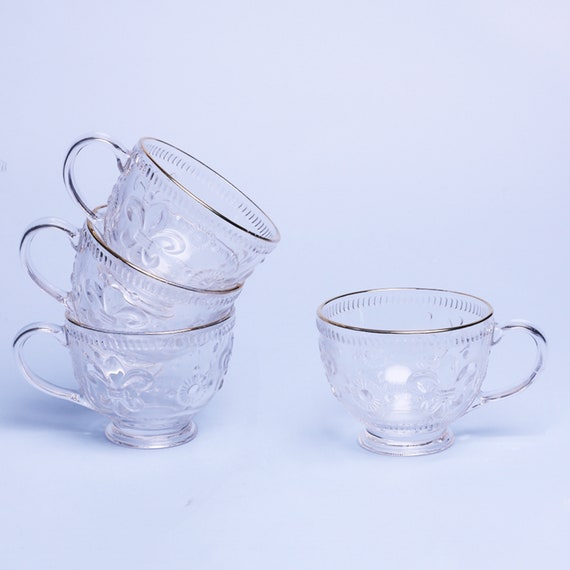 Classic Clear Heat-resistant Glass Tea Cup w/ Handle with Saucer