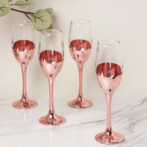 G Decor Set Of 4 Sephora Two Tone Copper Plated Rose Gold Champagne Flute Glasses