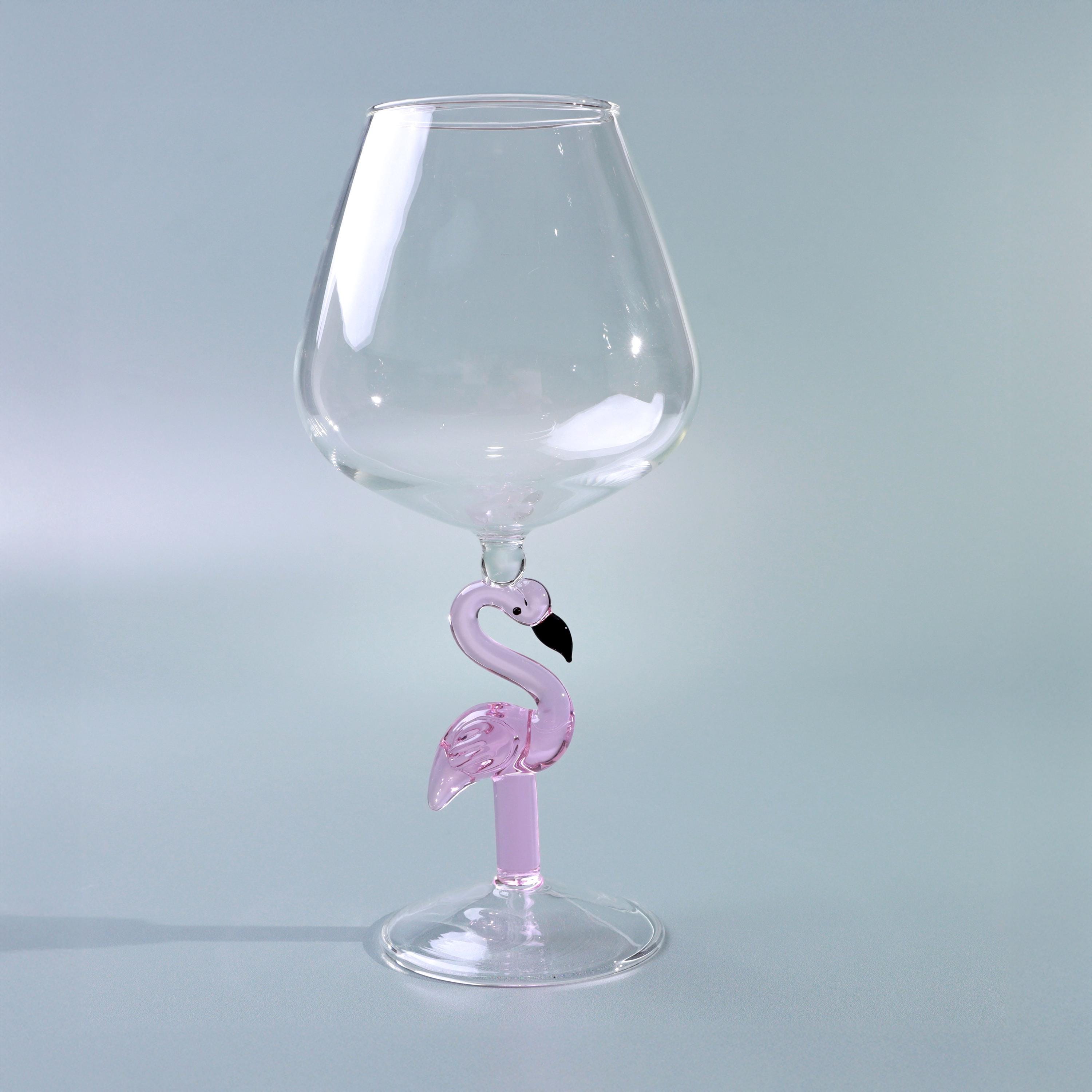 G Decor Set of 4 Flamingo Stem Handmade Glassware, Pink Flamingo