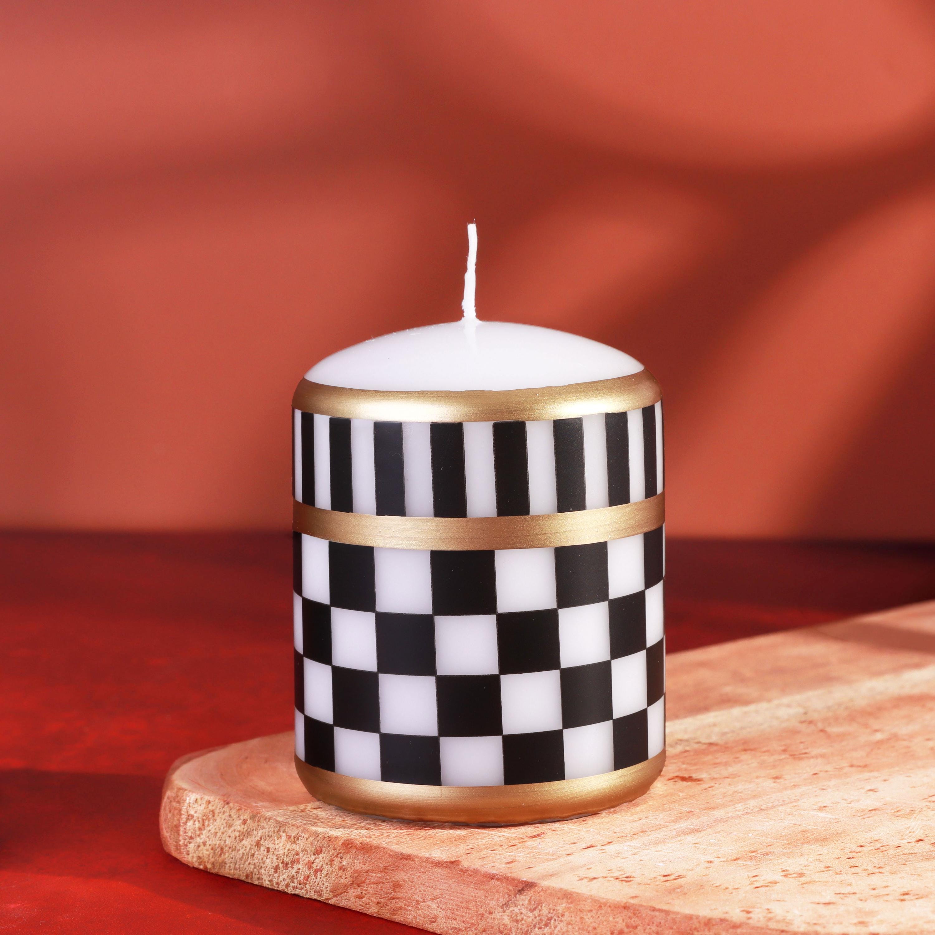 HAY Pillar Candle ブロックチェック柄 G Decor Monochrome Check Luxe Pillar Candle Black & White With