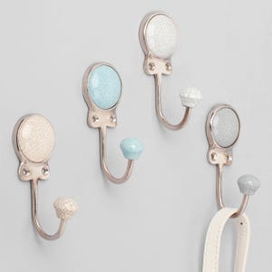 G Decor Crackle Glaze Handcrafted Wall Hook Craquelure Mineral Tones Ceramic & Chrome Detail