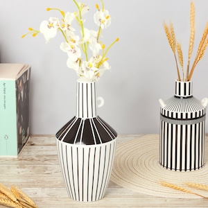 G Decor Lagos Black and White Ceramic Stripe Artistic Abstract Geometric Bold Lines Pattern Vase