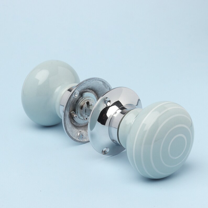 White Striped on Grey Mortice Door Knobs Set for Room Doors Etsy UK