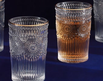 G Decor Set Of 4 Dario Vintage Textured Gold Rim Highball Tumbler Drinking Glasses