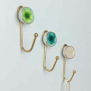 G Decor Rhodes Handmade & Handcrafted Ceramic Wall Hook Crackle Glaze with Brass Finish