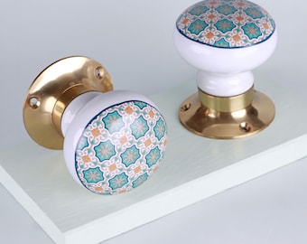 G Decor Divine Wille Messing Edition Set von handgefertigten keramischen Einsteck-Türgriffen, Innendrehknöpfe für Zimmertüren mit Messingoberfläche