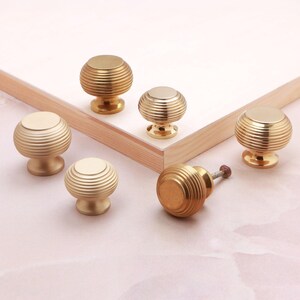 Beehive Solid Brass Cabinet Knobs, 32mm 38mm Kitchen Cupboard Drawer Pulls, Dresser Hardware, Polished Aged Satin