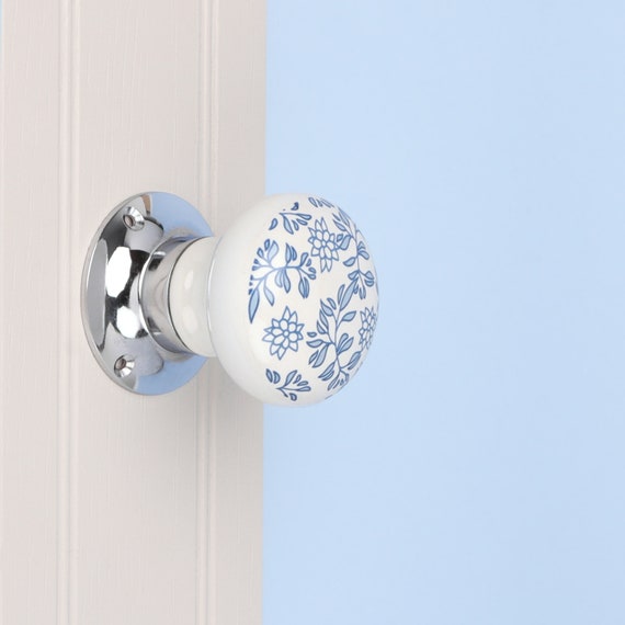 60mm Aga Blue Ceramic Mortice Door Knob Set – Round Cottage Style, Pair