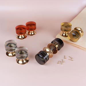 Coloured Crystal Door Knobs, Polished Brass Cylinder Mortice Set, Amber, Clear, Ivory, Smokey Grey