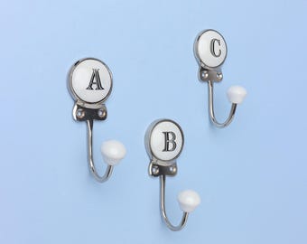 G Decor Handcrafted Monogram Alphabet Wall Hook Ceramic & Chrome Initial Letter Hook